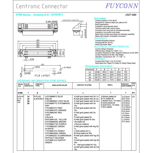соединителя штепсельной вилки чемпиона PCB Centronic 25 пар 50 штырей тип аттестованный UL прямоугольного мужской