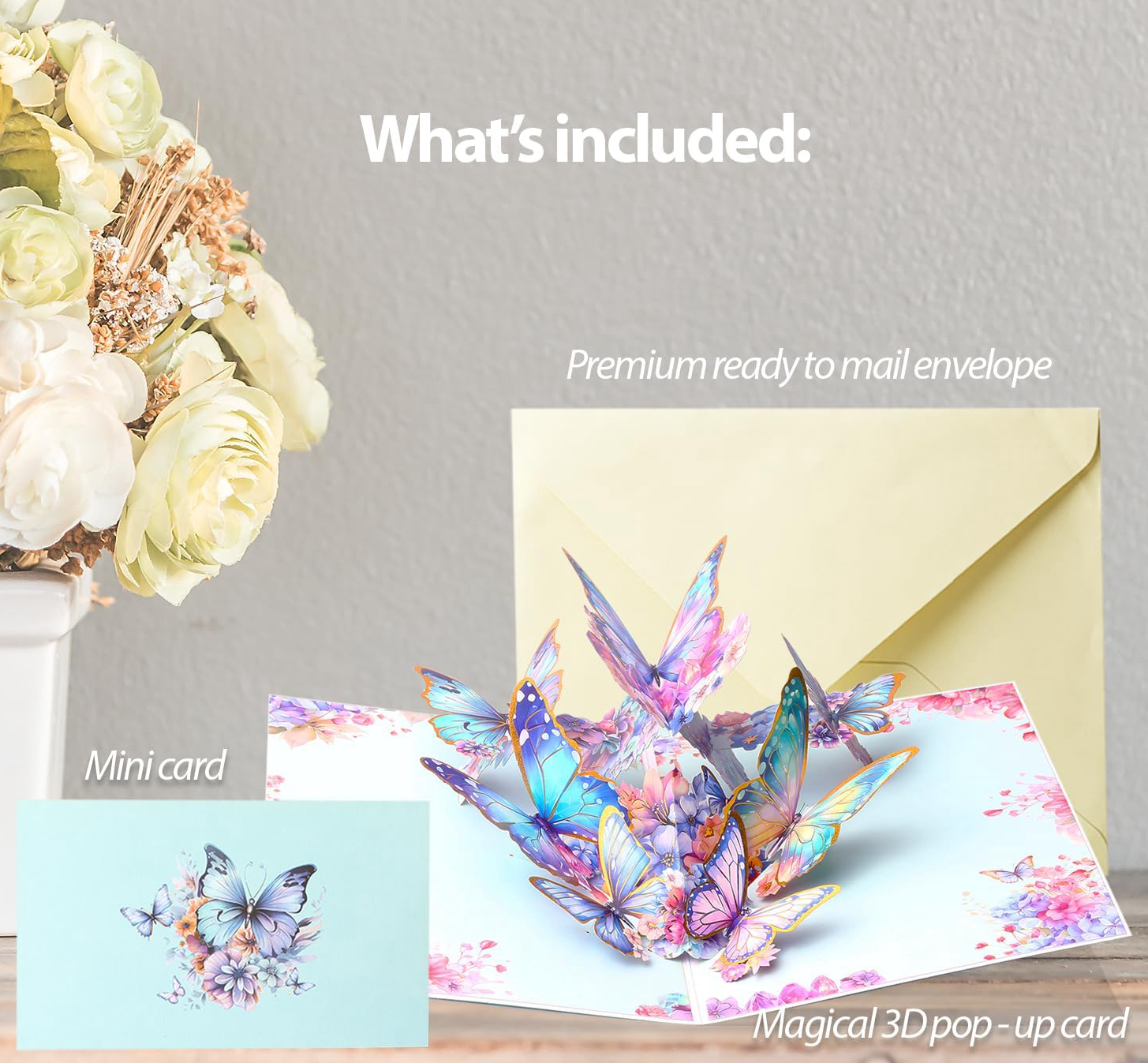 3D Butterfly Pop Up Greeting Cards With Floral Wreath Design