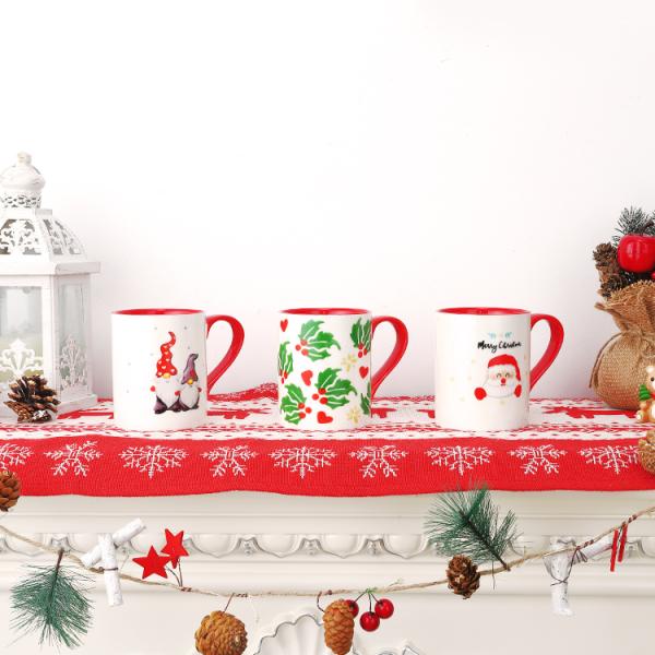 400ml Ceramic Coffee Cups , Porcelain Christmas Mugs With Cute Santa Claus Pattern