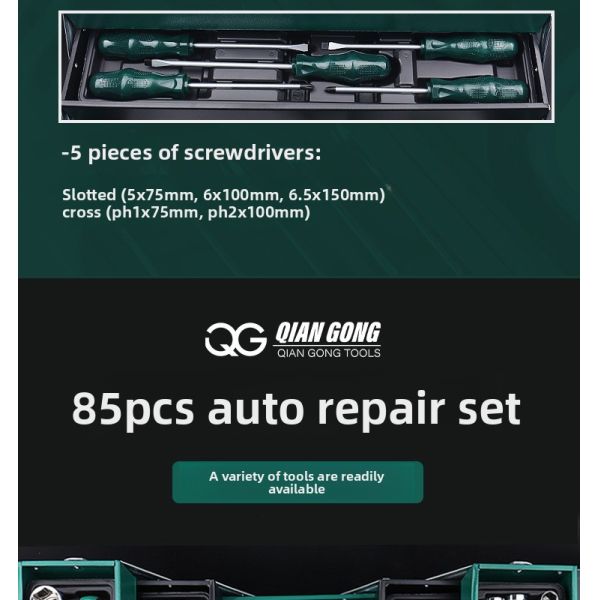 Bestseller 85-piece Chromium-vanadium Steel Auto Repair Tool Set Including Socket Wrenches 24-teeth Toolbox