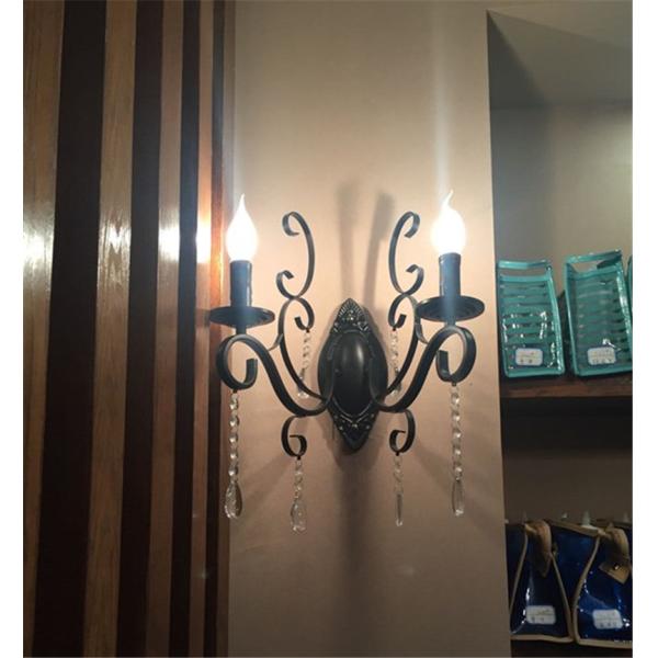 classic vintage candle wall light black wrought iron body crystal deco wall mount light (WH-VR-99）