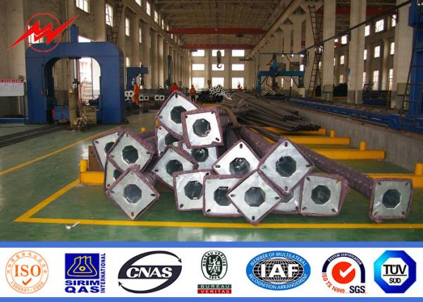 Hot Dip Galvanized 12m Tri Out Reach Power Line Pole With 2.5m Arm