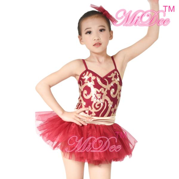 Fancy Kids Dance Costumes Floral Sequin Dress Matching Tulle Tutu Skirt