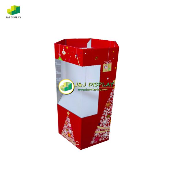 Transparent Window Cardboard Dump Bins Hexagonal For Commodity Retail