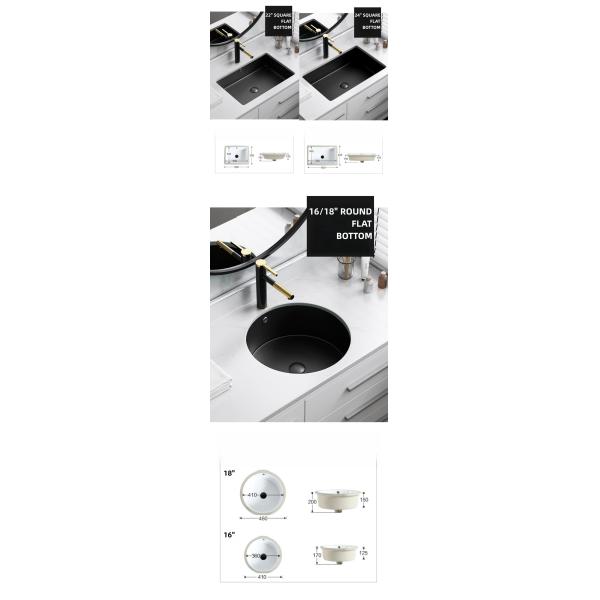 Square Black Matte Sleek Vanity Inset Basin  Large Capacity Nordic Style