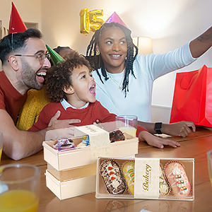 Wooden Food Packaging Box Cake Dessert Container With Plastic Cover, Take Out Pastry Cake Lunch Sushi Tray