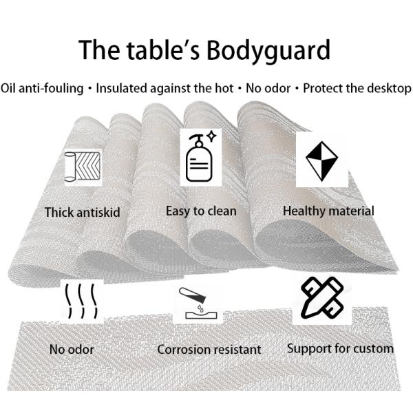 Настраиваемый логотип Приемлемый квадратный пластиковый стираемые ПВХ плацематы для украшения стола