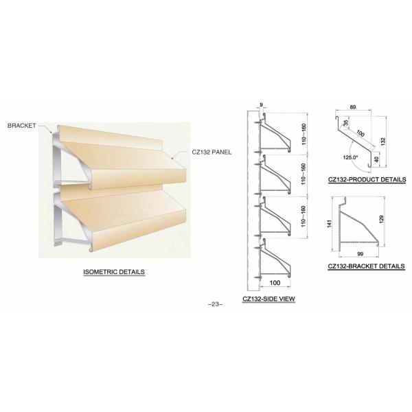 PVDF Painting Exterior Sun Louvers 132mm Horizontal Opening Pattern