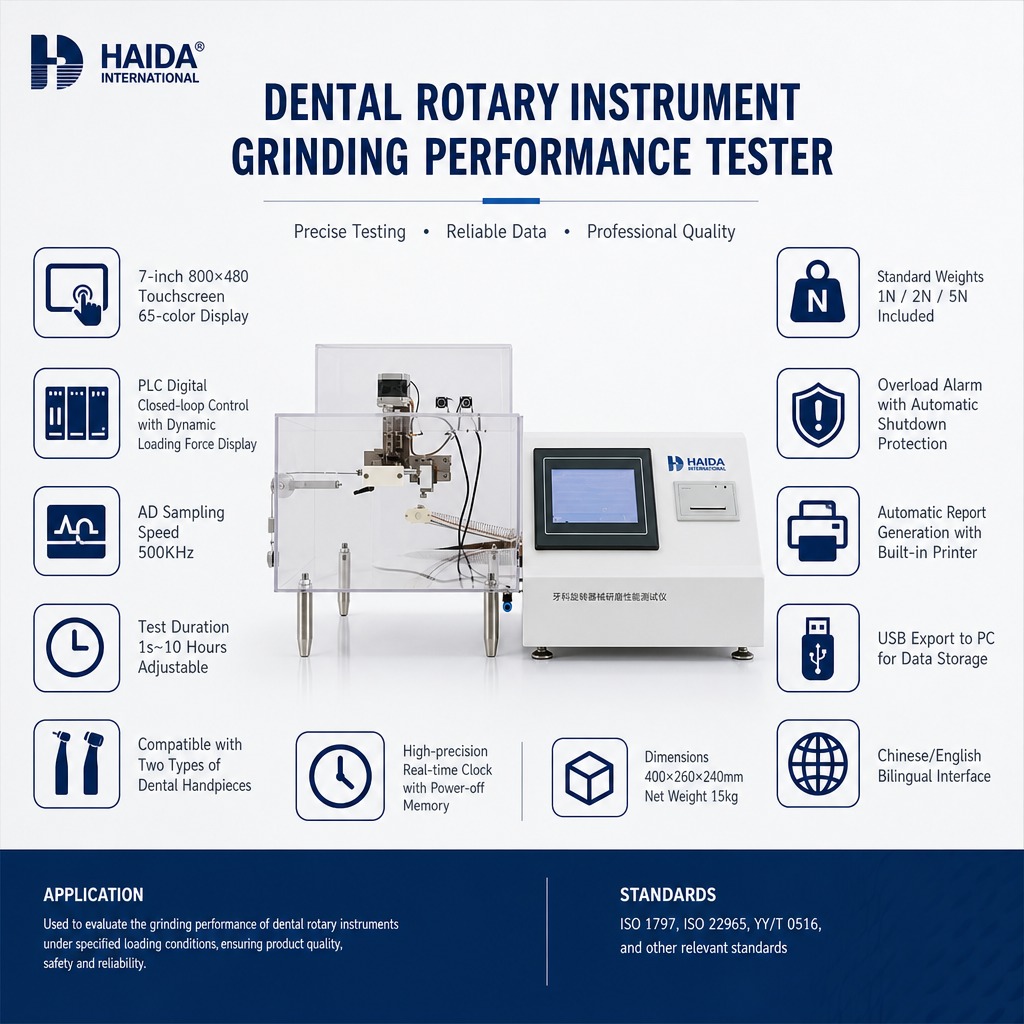 Dental Rotary Instrument Grinding Performance Tester Bur Head Wear Testing Machine Cutting Efficiency Test for Handpiece QC