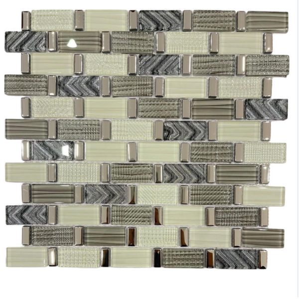 Contemporary Style Sliver and Grey Stone Mix Glass Mosaic Tile for Wall and Floor Decoration