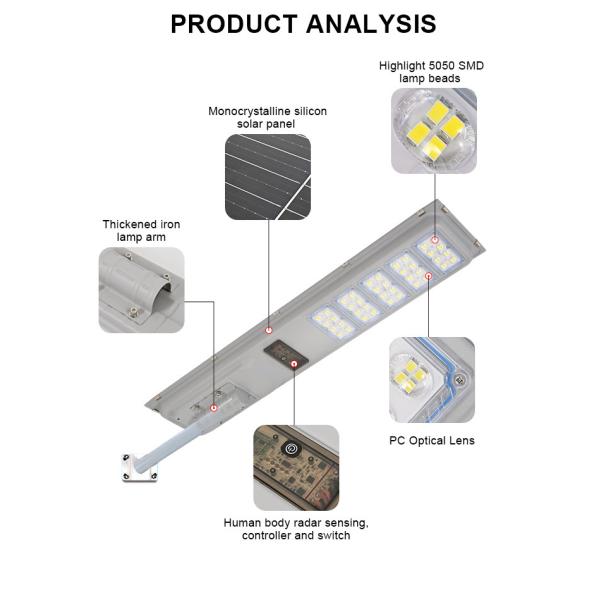 Luz de calle solar con sensor de movimiento de 6 m con LED todo en uno para jardín y hogar