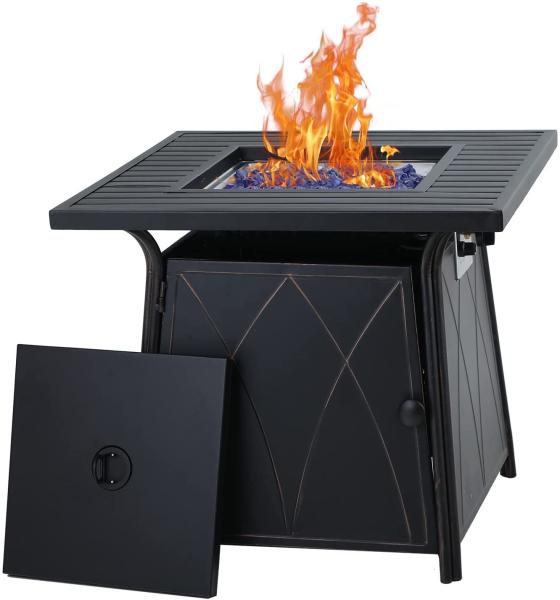 50,000 BTU Outdoor Propane Fire Pit Brazier Bench Gas Square With Blue Fire Glass