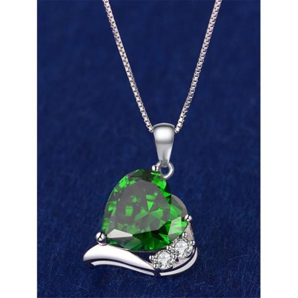 6,06 драгоценная камень отрезка сердца карата TCW создала шкентель ожерелья изумруда 925 стерлинговый серебряный с цепью свободно 18