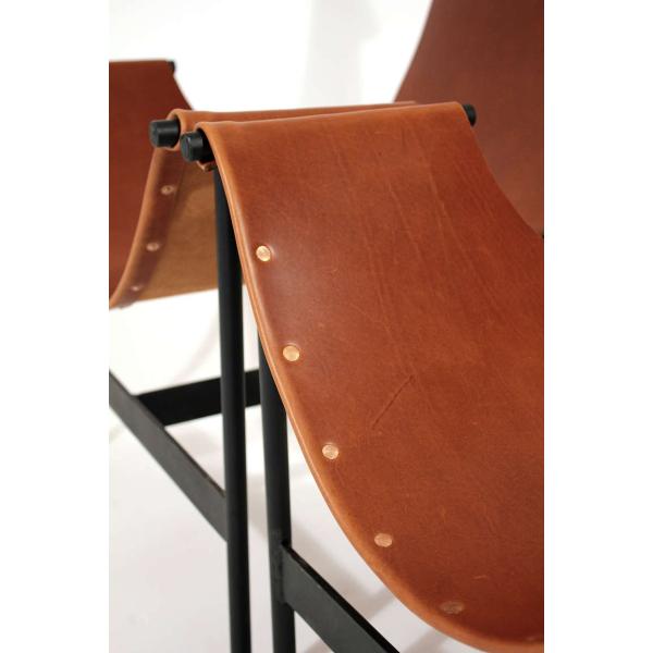 Mid Century Leather Sling Lounge Chair / Modern Contemporary Lounge Chair