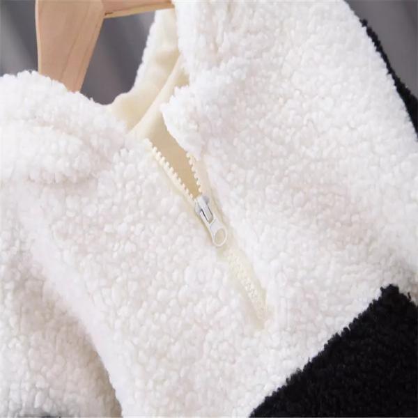 Обмундирование детей зимы осени устанавливает Pantsuit 2 частей панды кашемира овечки с капюшоном белый