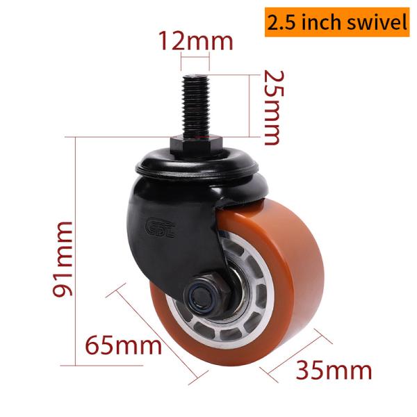 EDL TPU Equipment Casters  2.5 Inch Threaded Casters  300Kg Road With Brake M4125S-86A