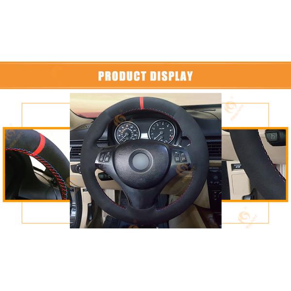 Black Suede Red Marker Steering Wheel Cover for BMW E90 E87 120i 130i 120d 30*15*5 cm
