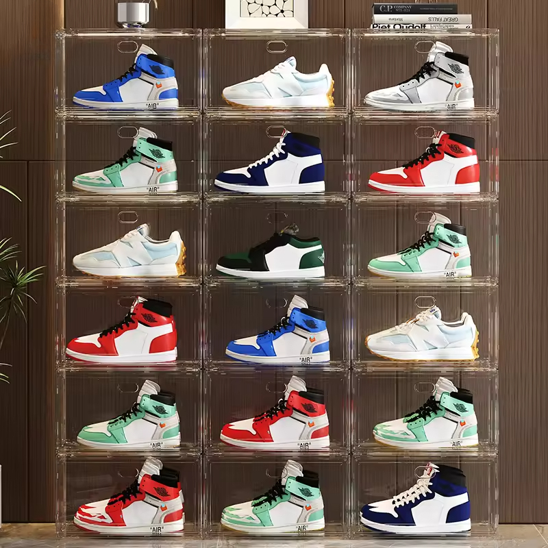 Premium Large Capacity Transparent Acrylic Shoe Box Magnetic Suction Front Opening Stackable Hard Case Sneaker Storage Display