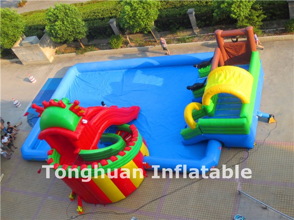 Inflatable Slide Waterslide Commercial Red Dragon Water Slide Kid Adult Large Size Water Game Onland with Slide Selected Pool