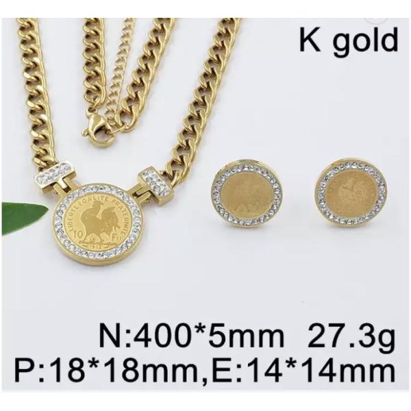 Rooster Pattern Stainless Steel Jewelry Set French Style Vintage Rhinestone Jewelry