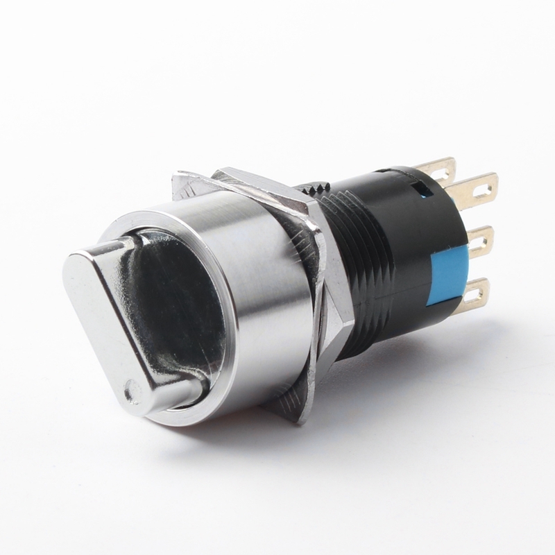 16mm IP66 IK09 Stainless Steel Rotary Switch 5A 250V 3 Position Push Button Latching Operation 2NO2NC Function Industrial