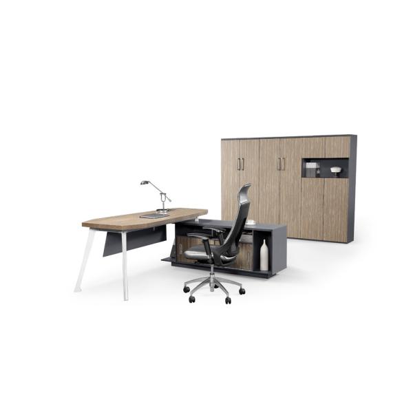 Wooden Curved Commercial Office Furniture Desk MDF Panel Type With Smooth Edge