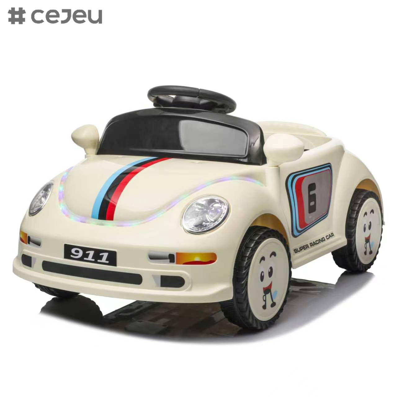 CJ-KQT-911 Retro Beetle Electric Four-wheel Children Car Equipped with Front Surround Lights Bluetooth Rideable Electric Car for Kids