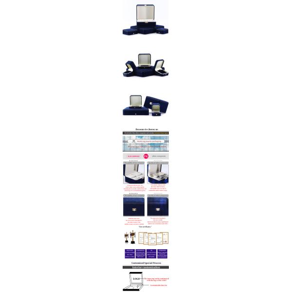 Boîte à bijoux en velours bleu foncé rectangulaire faite à la main