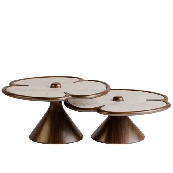 Wooden Round Marble Center Table For Living Room Clover Design