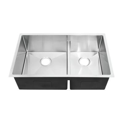 Uma gota de 32 polegadas na banca da cozinha de aço inoxidável de Undermount com bacia dobro