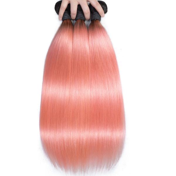 Pink Front Ombre Human Hair Extensions Silk 10A Grade Tangle Free