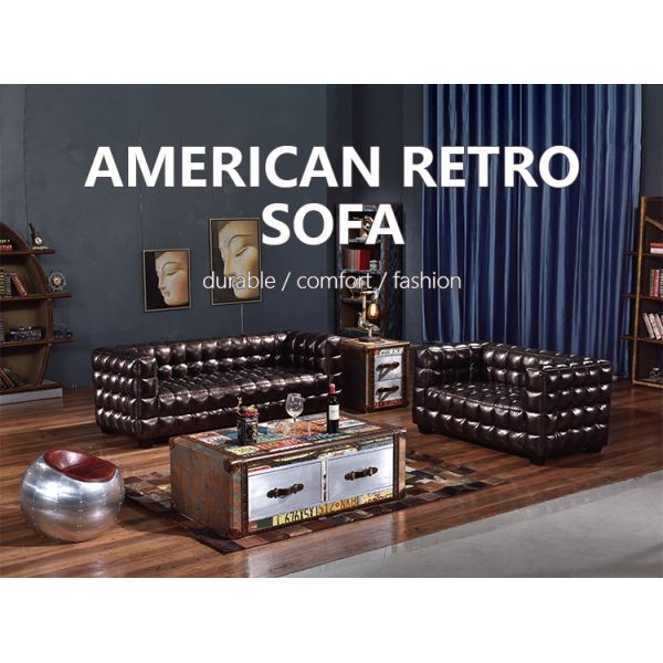 Nidea #8908 European Traditional Chesterfield Genuine Leather Sofa Set with Sponge Filling for Hotel Living Room