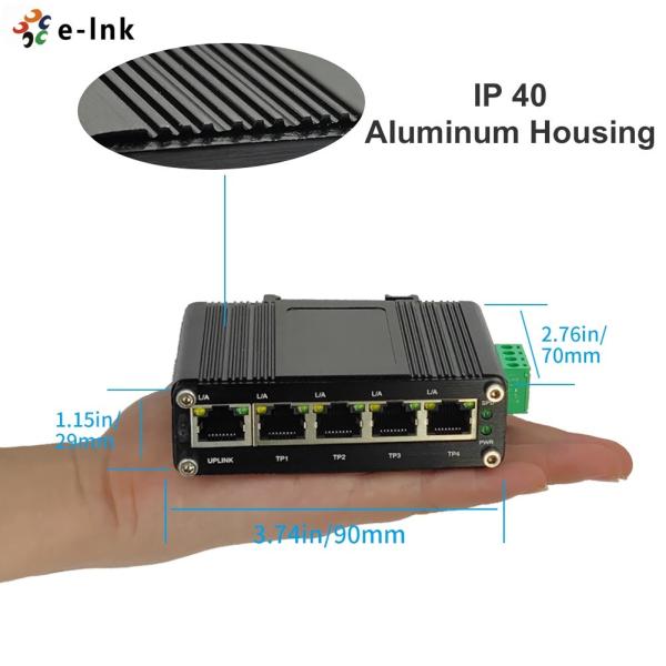 Interruptor Unmanaged 12~48VDC de Gigabit Ethernet dos portos de Mini Industrial 5 do trilho do RUÍDO