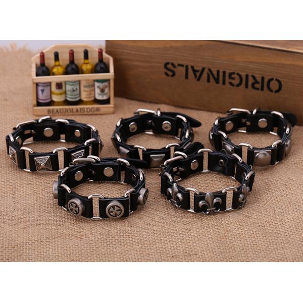 Leather bracelet Cowhide link bracelet with pop punk jewelry