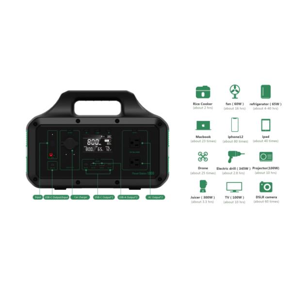 1228Wh LiFePO4 Portable Power Station For Camping LED Light