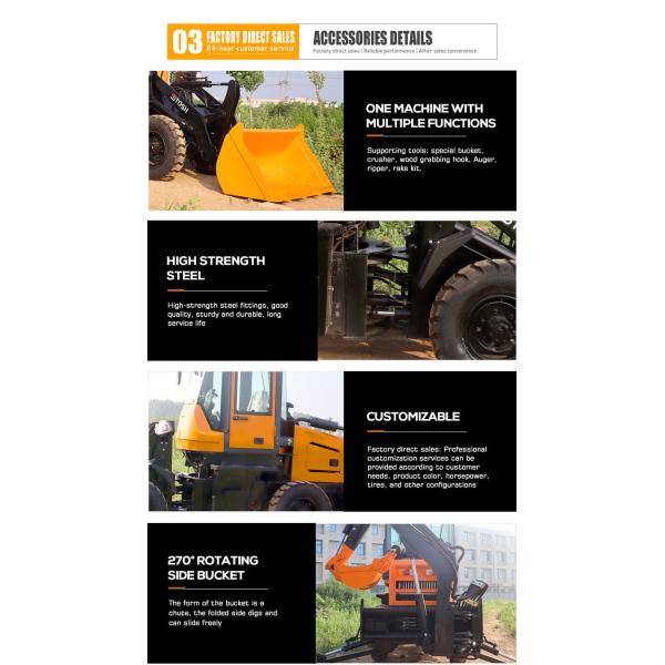 4x4 Cargador de extremo frontal con retroexcavadora Mini retroexcavadora