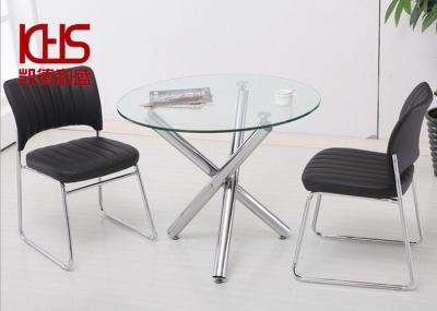150kg Small Glass Cocktail Table 80x80x75cm Round Silver Glass Coffee Table