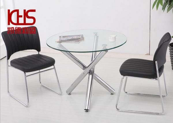 150kg Small Glass Cocktail Table 80x80x75cm Round Silver Glass Coffee Table