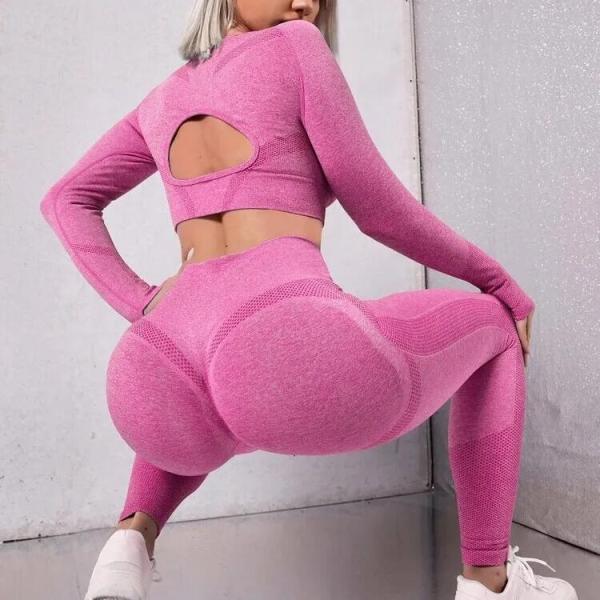                  Workout Outfit Sports Wear Push up Yoga Suits Women Long Sleeves Scrunch Leggings Yoga Set Gym Fitness Set Run Clothes Tracksuit             