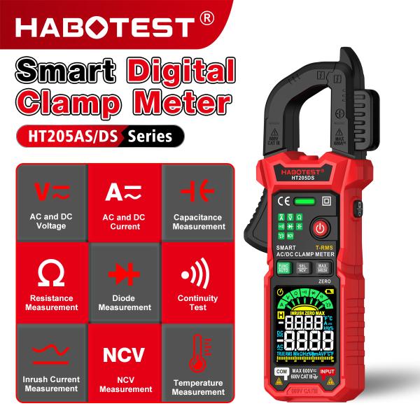 HABOTEST HT205AS/DS True RMS デジタルクランプメーター - NCV のAC/DC 電流電圧,抵抗,電容,周波数および温度メーターをテストする