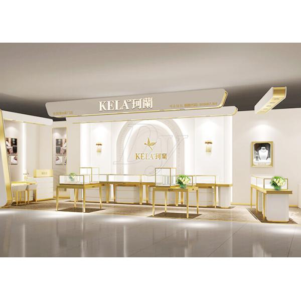 Rectangle Jewelry Showroom Display Cabinets Gold Stainless Steel Wood Material