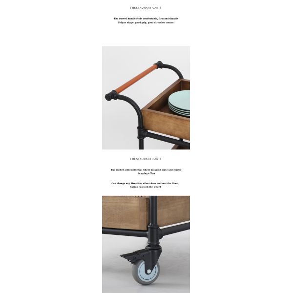 MOYI Customized Iron and Wood Trolley Quality Wooden Cart with Wheels for Hotels and Bars