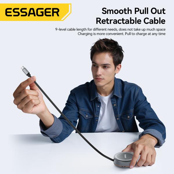 ESSAGER Z19 15W Magnetic Wireless Charger with Retractable Cable