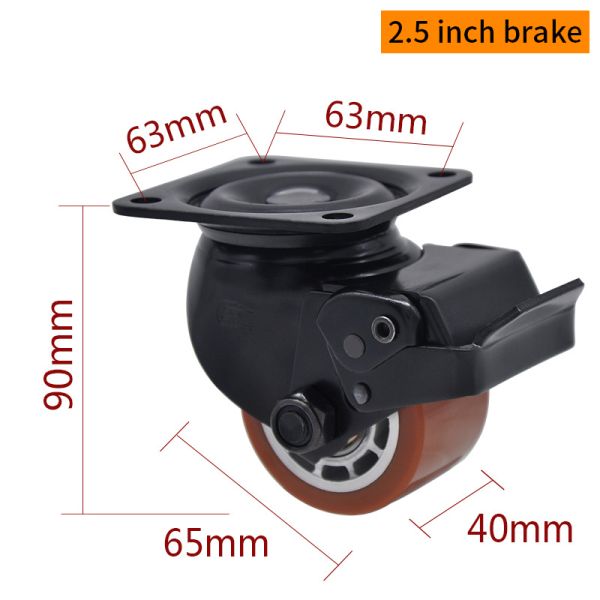 EDL Equipment Casters 2.5Inch E-coated Plate Aluminum Casters with Brake 450Kg Road M4325-86AP