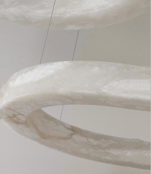Nordic Led Modern Ring Spanish Alabaster Stone Brass Pendant Lamp Chandelier For Living Room
