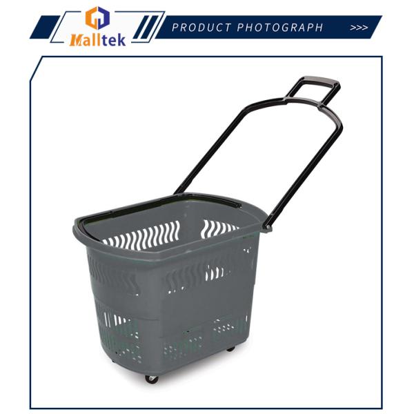 Double ABS Handle Rolling Grocery Basket With 4 TPR Wheels