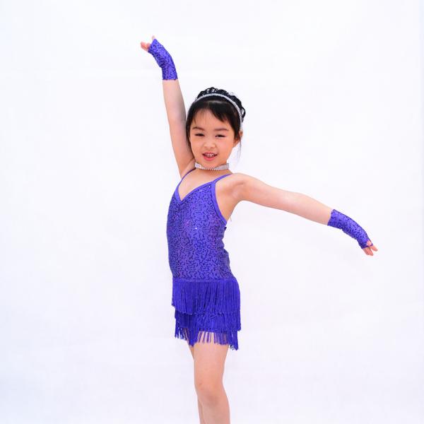 3 Layer Latin Dance Costumes Biketard V - Neck Bodice Flying Fringe Skirt Outfits