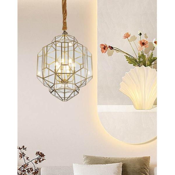 All Copper Simple Glass Entry Pendant Light New Chinese Creative For Staircase Corridor Restaurant Villa