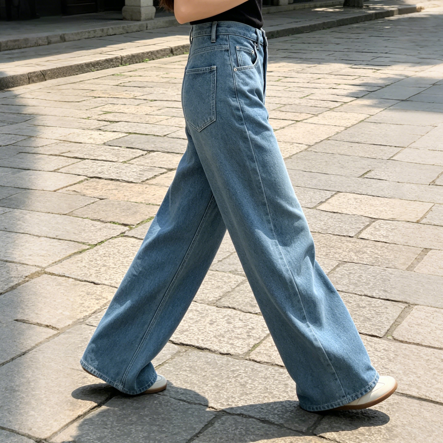 Vintage Wash Classic Wide Leg Jeans 5 Pocket Light Wash Loose Jeans Straight