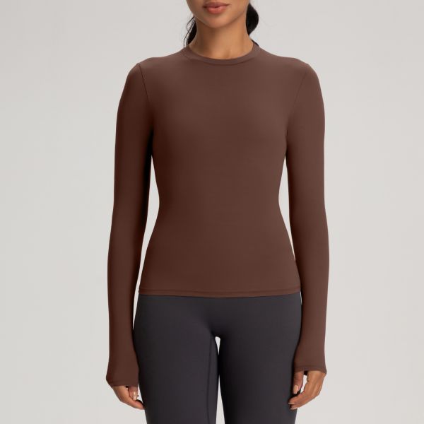 Crew Neck Nude Sheer Mesh Long Sleeve Dance Top for Ballet Gymnastics